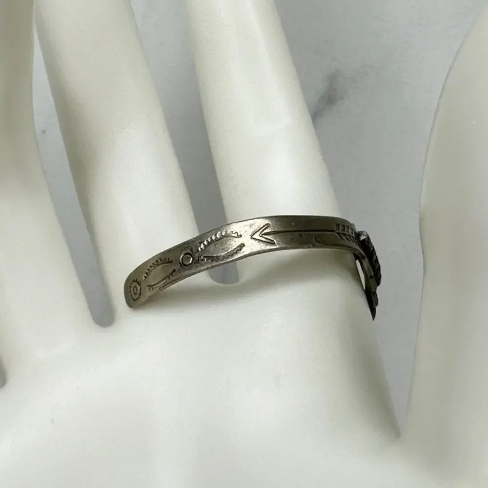 Vintage Bell Trading Post Nickel Silver Faux Turquoise Child Cuff Bracelet ✨